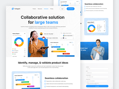 Taskgain - SaaS Project Management Enterprise Page asana chart collaboration enterprise page management productivity project project collaboration project management project manager saas status report task management team collaboration timeline trello webflow weekly progress weekly report workspace