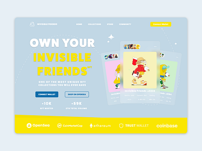 Invisible Friends NFT Landing Page animation blue blue landing page community landing page marketplace nft nft collection nft marketplace opensea ui ux web3 website