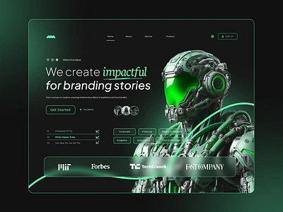 Impactio - Creative Agency Web Design 3d agency branding creative cyborg dark design futurism graphic design green layout mecha minimalist portofolio professional studio ui web web design