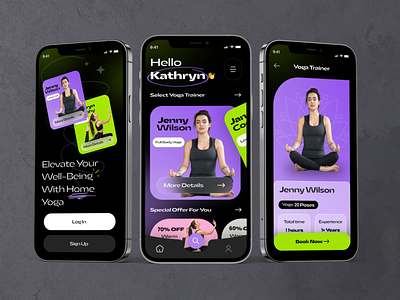 Yoga and Meditation Mobile App UI app design design fitness fitness app graphic design health meditation mobile app mobile app design mobile ui ui ux wellness workout workout app yoga yoga app yoga application yoga classes yoga trainer