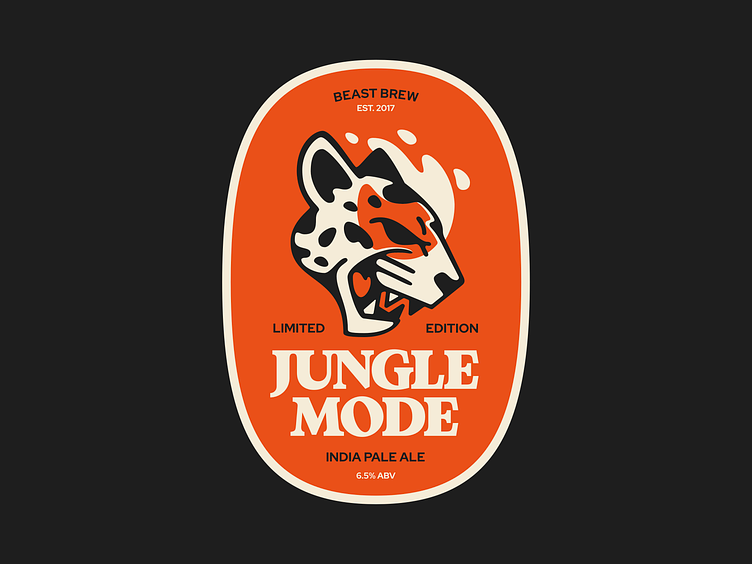 Beer label design concept showcasing a stylized leopard face for a dynamic and modern brand identity