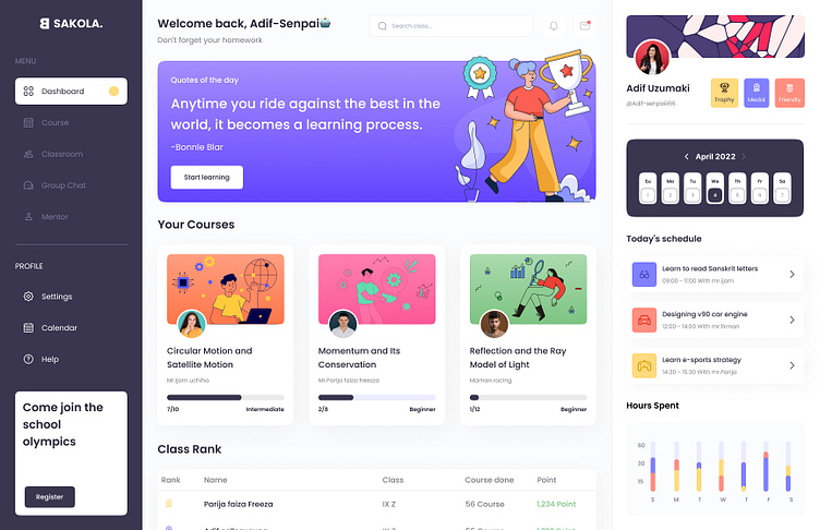 E-Learning Dashboard by Malik Arbab Awan on Dribbble