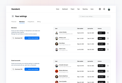 Standard. - Settings / Members clean components dailyui design design system figma flat guests interface layout members minimal settings ui users ux web