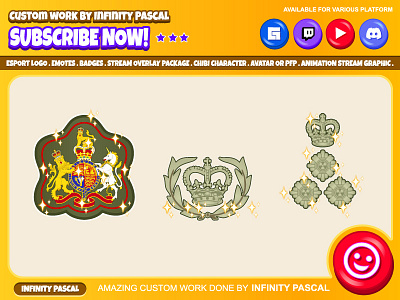 👑Custom Royal Emblem Sub or Bit Badges👑 animation chibi art custom emotes twitch design discord emotes facebook emotes gamer graphic design illustration logo loyalty badges royal emblem streamer twitch emotes twitchemotes youtube emotes youtuber