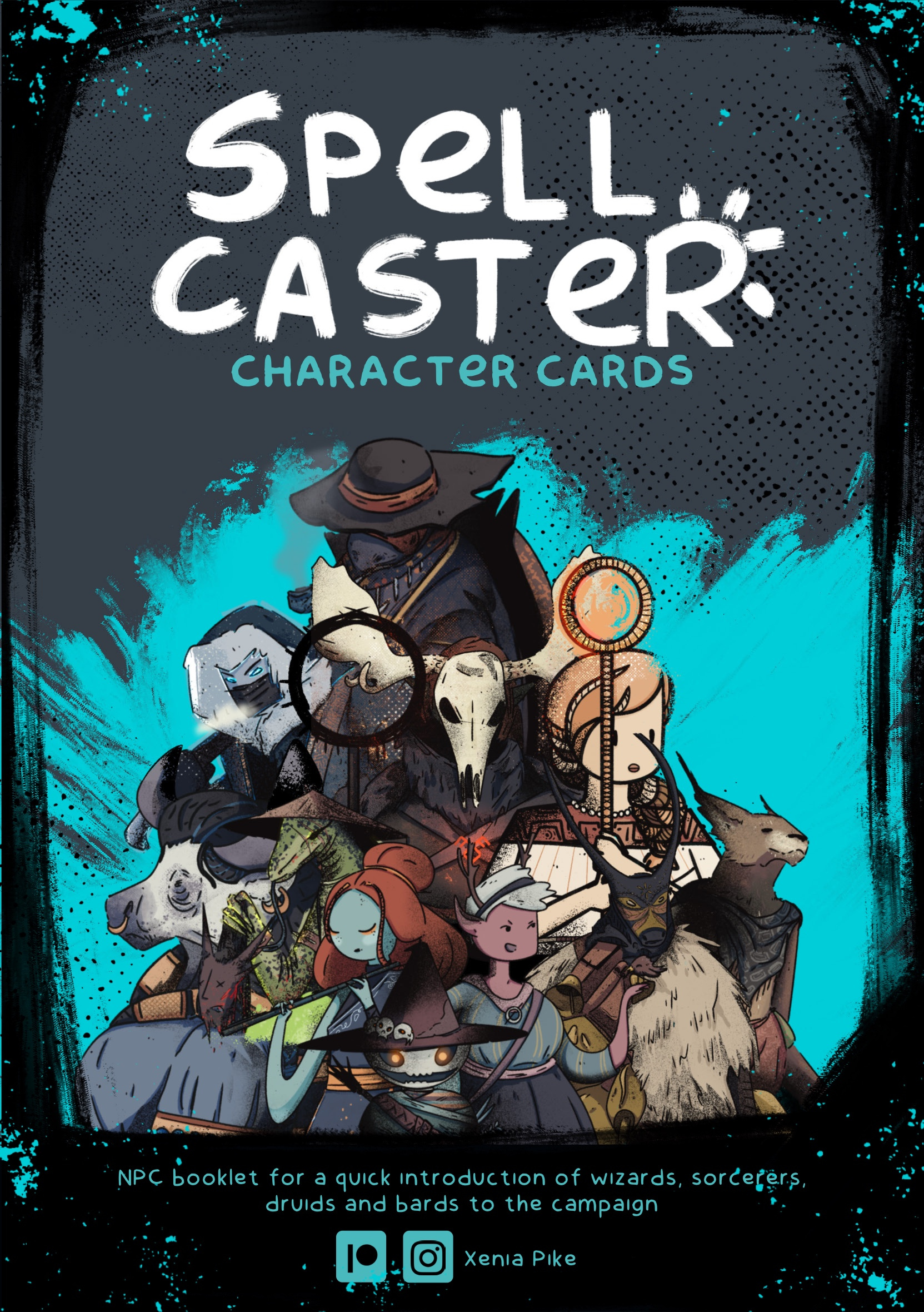 Booklet: Spellcaster Character Cards bard book book illustration character characterdesign dnd dndclasses druid illustration portraits rpgart sorcerer spellcaster ttrpg warlock wizard