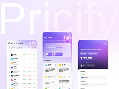 Pricify alert coin crypto currency mobile price purple technology