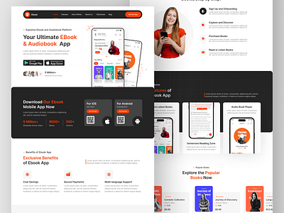 Ebook and Audio Book App Landing Page Design | UIUX | Figma app app landinng page design ebook app website figma figma designer figma ui ux dedsigner figma ui ux designer figma web designer hire dedocated uiuxdesigner hire ui ux designer landing page uxui web web designer web designer in usa web developer webflow website design wordpress