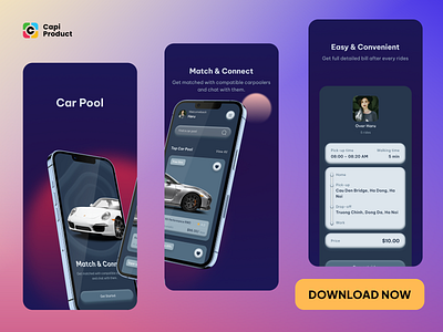Car Pool App Preview - Darkmode & Magenta Color app app preview car pool app design mobile mobile design preview app preview image ui ui design ui ux