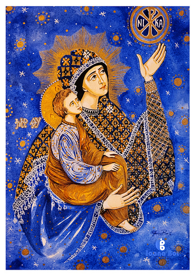 Saint Virgin Mary and Jesus-Orthodox Icon illustration watercolour