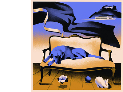 The Island II animation blue color dog dream graphic design illustration illustrators island landscape mood print rabbit scenery sea sense surrealism vector vintage yellow