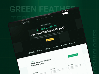 Green Feather Technologies website design design greenfeather greenfeathertechnologies ux design vivasoft vivaux web design website