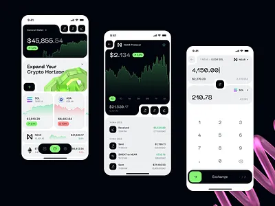 Crypto Wallet 3d animation app chart crypto crypto wallet dark ui mobile app near send money ui ux web3