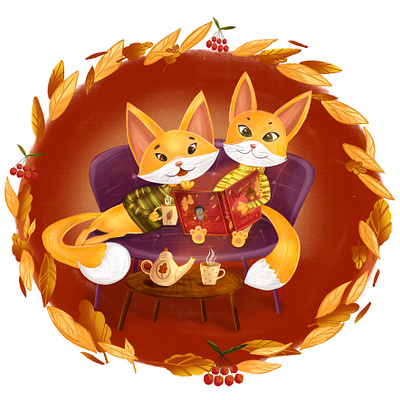 "Tea Party" atmosphere book character character design childrens book fall fall illustrations fox foxes illustration sofa tea