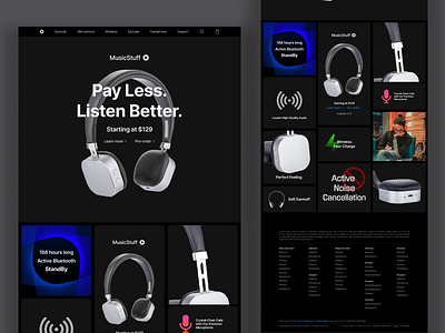 MusicStuff dark mode landing page marketing music product