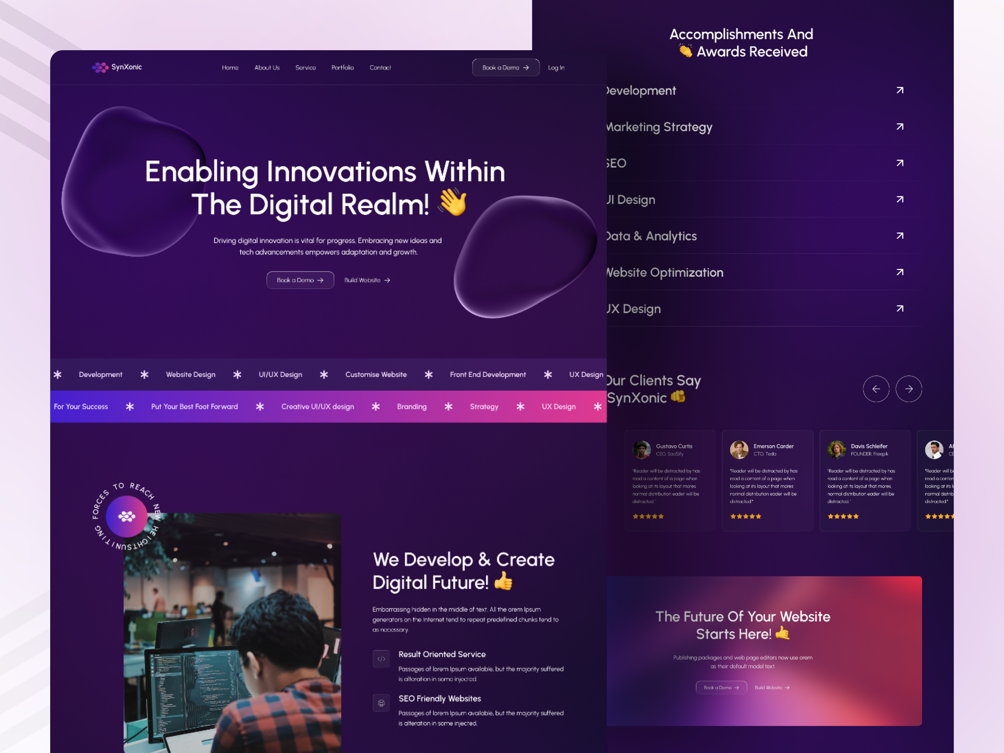 SynXonic - Agency Landing Page agency agency website branding clean creative creative agency dark design digital agency exploration homepage landing page start up ui uidesign ux uxdesign web web design website