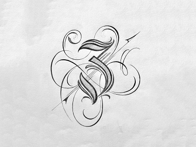 Blackletter-ish Number 3 blackletter flourishes lettering sketch