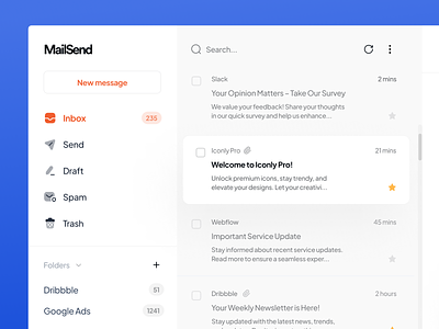 Mail service UI with Iconly design email icon icondesign iconography iconpack icons iconset inbox mail send trash ui ui design ui ux