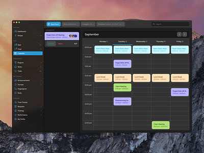 Founder Tools - Calendar accept calendar dark theme day week design founder invite meeting native app reject time timeline tools