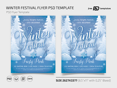 Free Winter Festival Flyer PSD Template event events festival festival flyer flyer flyers free freebie photoshop psd snow snowflake template templates winter winter flyer