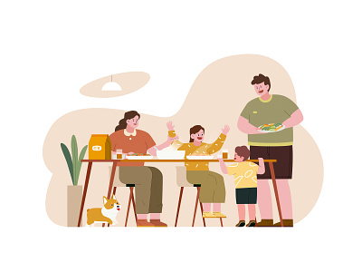 Dinner children dinner dog drink family illustration lunch vector