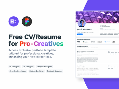 Free Professional CV/Resume for Creatives 🌟 cv cv template figma template free figma free template freebies graphic design resume resume template