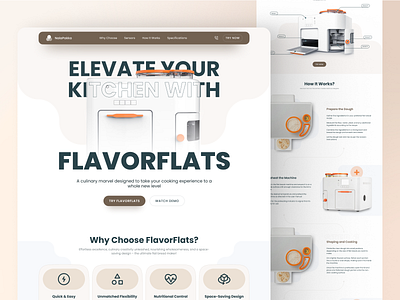 Elevate your kitchen with FlavorFlats 3d application automation branding dcycle design flatbread flovour graphic design landingpage machine product rotimaker services time ui