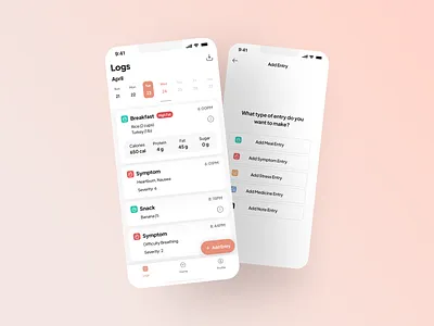 Tame Tummy. Track meals & symptoms data export design diet digestive health entries fit food app health ios logs meal tracking medicine mobile app design stress symptoms tracking ui ux