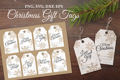 8 Christmas printable tags bundle christmas collection design gift box gift tag graphic design illustration monochrome set tag