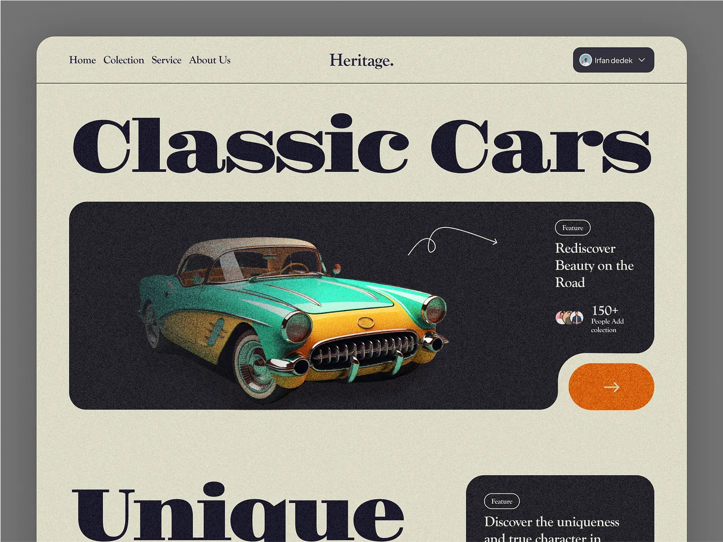 Vintage Website Design: Classic Car Shop Landing Page