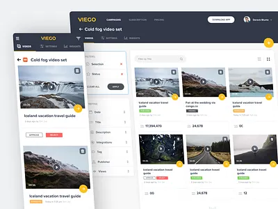 Viego - video streaming branding design film media movie responsive share sharing stream streaming ui ux website