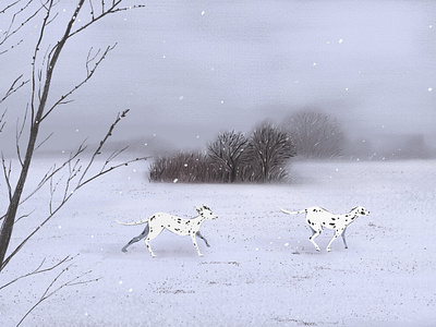 Dalmatians in snow childrens book illustration dalmatians dalmatians painting dogs illustration snow winter