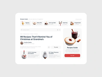 Christmas Theme for Social Publishing Platform article christmas guide publishing recipes recomendations ui ux web