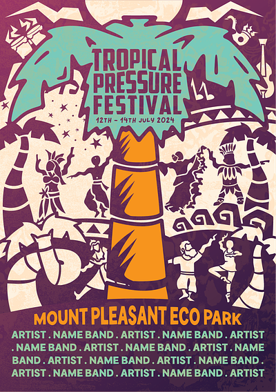 Tropical Pressure Festival Poster Concept Submission. animation dance vector dancers dancing design event poster festival poster graphic design illustration logo logo art movements poster poster art poster design vector