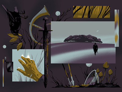 Chanctonbury Ring 2d digital edward tuckwell flat folioart folklore illustration landscape nature panels