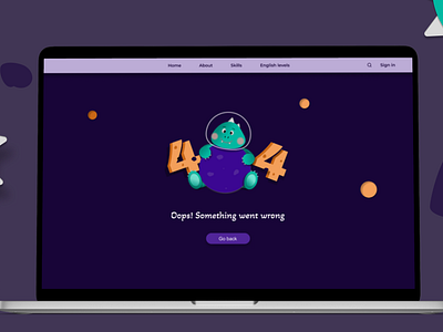404 error page 404 dailyui dark design dinosaur error figma green illustration orange page purple space uiux web