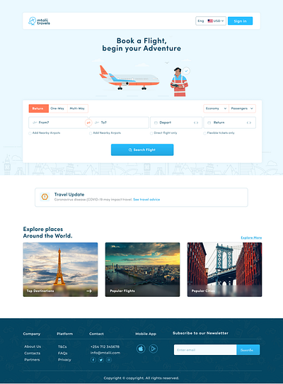 Mtalii Travels flight travel ui ux web design