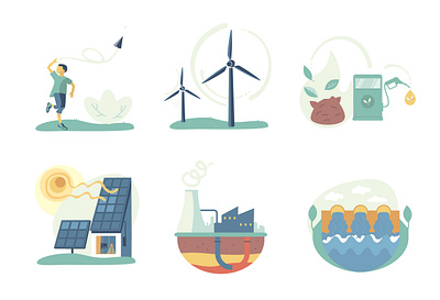 Energy sources illustrations app digital eco energy graphic design illustration mobile vector web