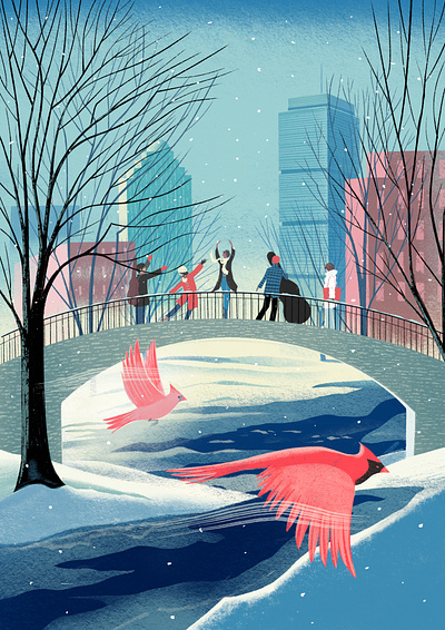 Holiday Card 2d character cityscape digital folioart holiday card illustration nature sam kalda snow texture winter