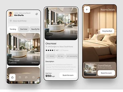 Hotel Booking - App Project apps clean booking clean description details filter hotel large message minimalist mobile mobile app order price search stylist travel trip uiux