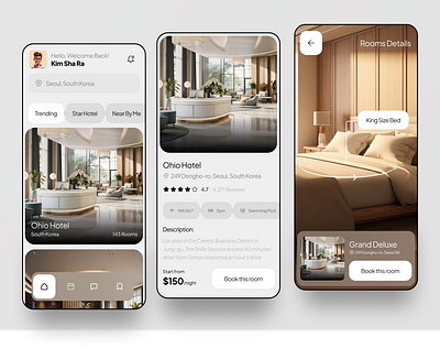 Hotel Booking - App Project apps clean booking clean description details filter hotel large message minimalist mobile mobile app order price search stylist travel trip uiux