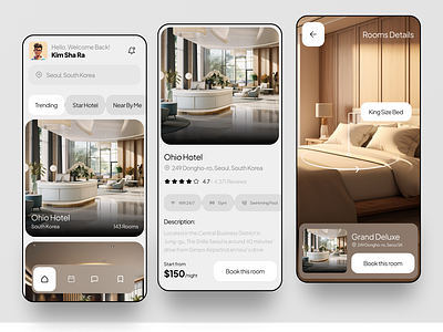 Hotel Booking - App Project apps clean booking clean description details filter hotel large message minimalist mobile mobile app order price search stylist travel trip uiux