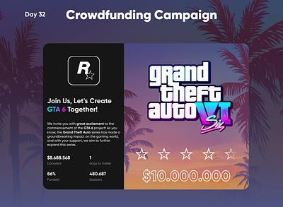 Daily UI Design Challenge GTA 6 Crowdfunding Campaign | #uix101 app crowdfunding campaign dailyui design gta 6 gta vı ui uidesing uix101 ux