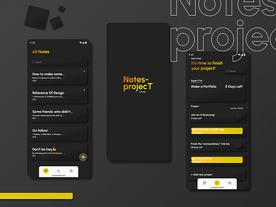 Notes and project plan - mobile app black mobile app notes ui yellow