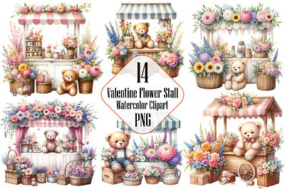 Watercolor valentine flower stall 3d animation app branding design graphic design illustration logo ui vector