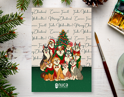 Custom Christmas Card Design - Nuca Animal Welfare brand design brand identity branding marketing card design cat christmas custom card design design dog illustration pets rescue