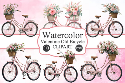 Watercolor Valentine Old Bicycle Clipart 3d animation app branding design graphic design illustration logo ui vector