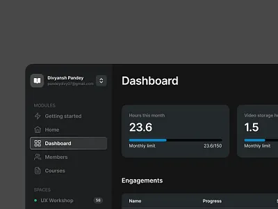 Education Dashboard - Dark theme UI color dark mode dark theme dashboard design education product design saas ui ux
