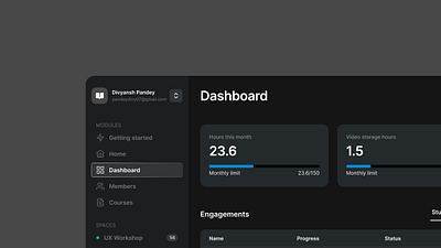 Education Dashboard - Dark theme UI color dark mode dark theme dashboard design education product design saas ui ux