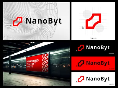 NanoByt - Logo Design black black and red logo brand brand style guide branding design figma logo logo design logo icon logo style guide logos nano tech nano tech logo red red logo tech logo technology technology logo white