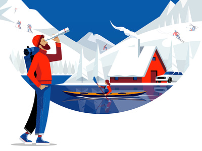 Esso advertising character digital folioart illustration landscape peter greenwood sports vector winter
